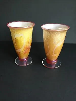 Buy A Pair Of Isle Of Wight Studio Glass Vases - New Golden Peacock Pattern • 80£