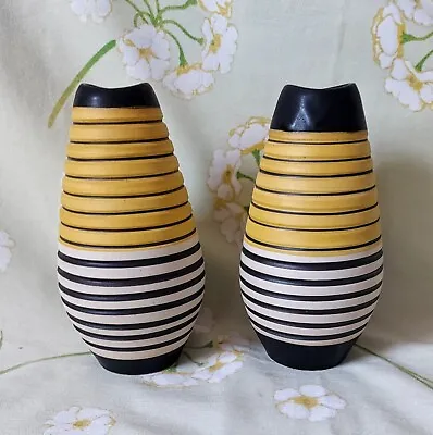 Buy Vintage Ceramic Vase  Gouda Holland 17 Cm Stripy Brown-yellow- Ivory 129-1  • 10£