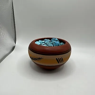 Buy Native American Terracotta Painted Art Pottery Vase Fill W/ Turquoise Rocks • 18.97£