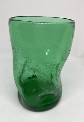 Buy Blenko Vintage Hand Blown Crackle Pinched Drinking Tumbler Glass Green • 23.67£
