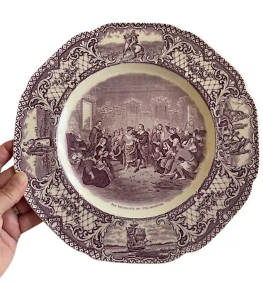 Buy Crown Ducal Colonial Times Purple Scalloped Plate The Marriage Of Pocahontas 10” • 38.51£