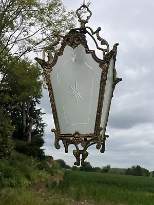Buy Large Antique French Brass And Glass Decorative Lantern • 195£