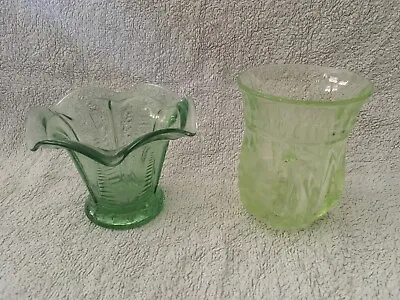 Buy Pair Of Vintage Retro Green Pressed Glass Vases • 8.50£