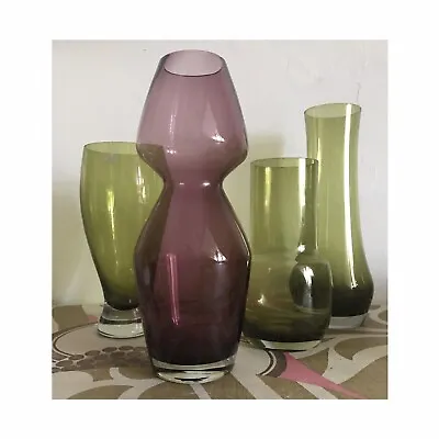 Buy 💜Riihimaki Glass Vase Mauve Purple Designed By Aimo Okkolin - 1970's ~ 25 Cm💜 • 35£