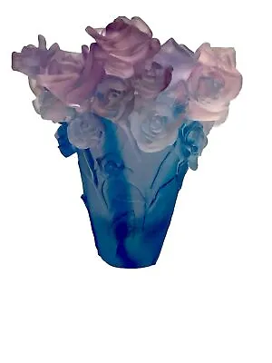 Buy Rose Vase Blue Pink Ombré Nancy Daum Style H7” Art Glass Maker Unknown Unique • 330.98£