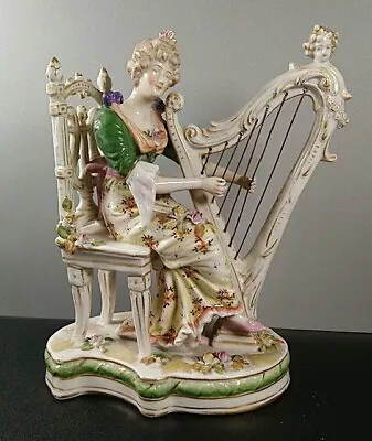Buy Antique Sitzendorf Figurine Harp Player Musician Lady German 1880s 18cm Tall • 425£