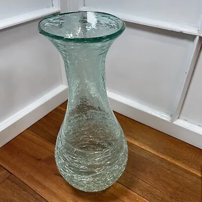 Buy Blenko ? Glass Vase Sea Green Crackle Glass Vase￼ & Spun Glass Accents 14  Tall • 31.14£