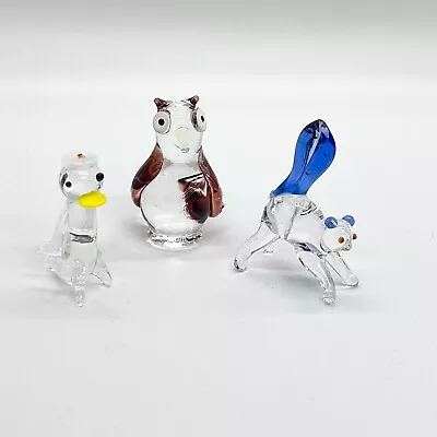 Buy Vintage Art Glass Animal Set  Of 3 Hand Blown Minis Duck Owl Squirrel ? • 14.23£