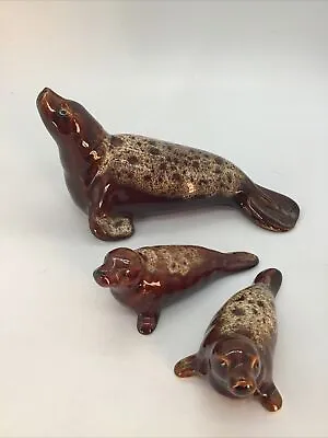 Buy Fosters Pottery Brown Glaze Honeycomb Adult Seal/Sea Lion And 2 Pups • 10£