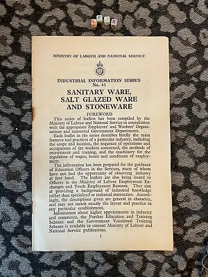 Buy RARE MINISTRY OF LABOUR INDUSTRIAL INFORMATION BOOKLET , Pottery , 1939 WW2 • 14.99£