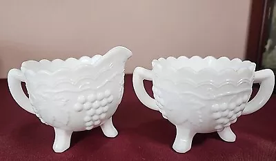Buy Imperial Milk Glass Creamer & Sugar Bowl Grape And Cable Design MINT • 19£