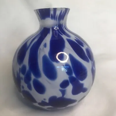 Buy Blue & White Studio Art Glass Bud Vase With Abstract Circles 3.5” High • 12.26£