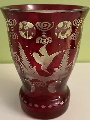 Buy Vintage Egarmann Ruby Cut To Clear Vase/Goblet/Glass Czech Bohemian Christmas • 33.21£