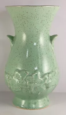 Buy Vintage Midcentury Brush Pottery Vase Green With Ivy Speckled Brown **Hairline • 23.72£