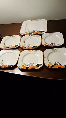 Buy Myott Art Deco Handpainted Floral Design 7 Piece Sandwich Set. • 24£