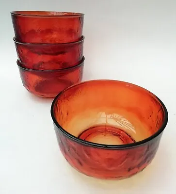 Buy Vintage Arcoroc Sierra Amber Textured Glass Dessert Bowls X 4 • 15.99£