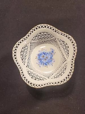 Buy Vintage Porcelain Trinket Dish Floral Pattern Romanian Moga Blue Flowers Bowl • 21.34£