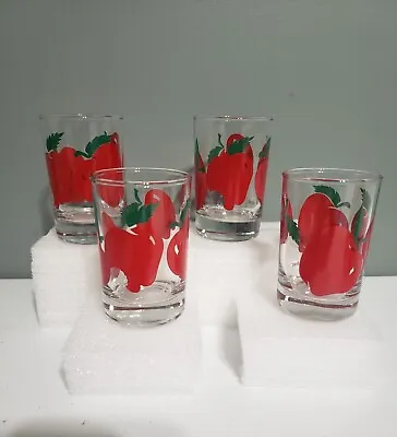Buy Set Of 4 Vintage Anchor Hocking Red Apple Clear 5oz Juice Glasses AHC • 17.28£