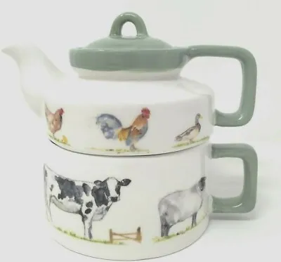 Buy Tea For One Person Teapot Country Farm Cup & Saucer Gift Set China Present Cows • 16.99£
