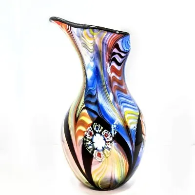 Buy Hand Blown Studio Art Glass Abstract Floral Multi Color Vase 13  • 70.87£