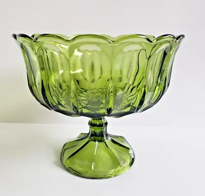 Buy VTG Anchor Hocking Fairfield Avocado Green Glass Compote Or Pedestal Fruit Bowl • 23.96£