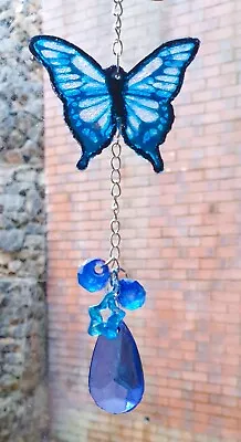 Buy Stained Glass Effect Sun Catcher, Butterfly, 15.x.5.5cm Incl Chain, Handmade. • 4.19£