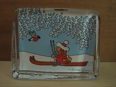 Buy Iittala Painted Glass Paperweight Girl Skiing Robin Snowy Branch By Pekka Vuori • 47.31£