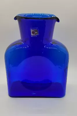 Buy Blenko Cobalt Blue Art Glass Double Spout Water Jug Bottle Carafe Original Label • 42.15£