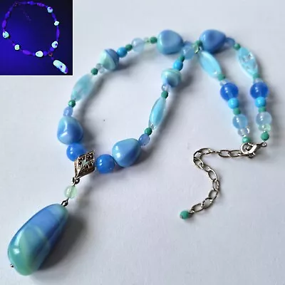 Buy Vintage Style Uranium Necklace 15'' Czech Vaseline Glass Beads Women`s Jewelry • 50.35£