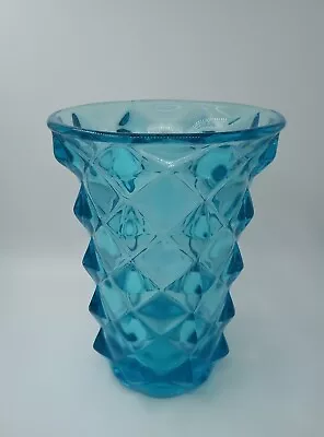 Buy Vintage Frantisek Visner Diamond Optic Electric Blue Glass Vase Sklo Union MCM • 25.95£