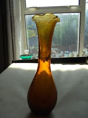 Buy Vintage Orange Amber Glass Crackle Vase In Mint Condition  • 4.99£