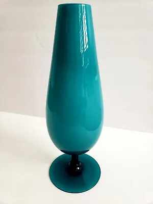 Buy Vintage Empoli Teal Blue Cased Glass Pedestal Vase 12.25  Ombre Peacock • 140.98£