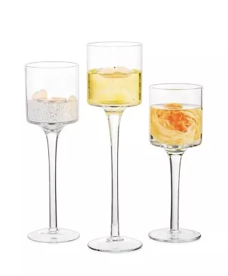 Buy Set Of 3 Large Tall Glass Candle Holders Centrepiece Tea-Light Wedding Candles • 10£