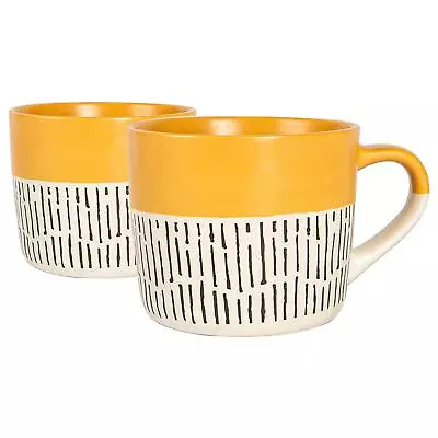 Buy 2x Yellow 450ml Dipped Dash Stoneware Coffee Mugs Large Ceramic Tea Cups Set • 11£