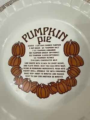 Buy Vintage Royal China By Jeannette Country Harvest Pumpkin Pie Pan Plate W/ Recipe • 11.83£