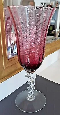 Buy Vintage Italian Empoli Tall Pink Art Glass Goblet Vase Barley Twist Stem • 24.95£