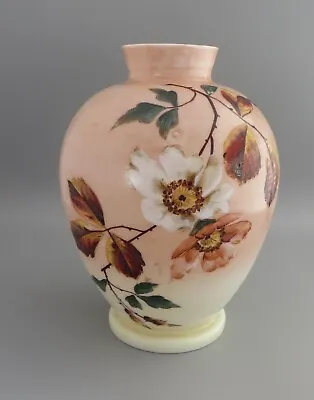 Buy Antique/Victorian Opaline Glass Vase - Hand Painted Flowers/Flora/Leaves 21.5cm • 39.99£