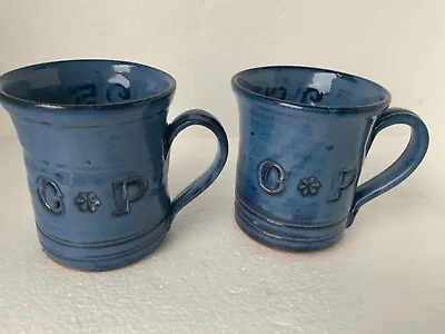Buy Pair Of Blue Pottery Glazed Coffee / Tea Mugs C & P - 25 6 05 - Rooky Pottery? • 16.95£