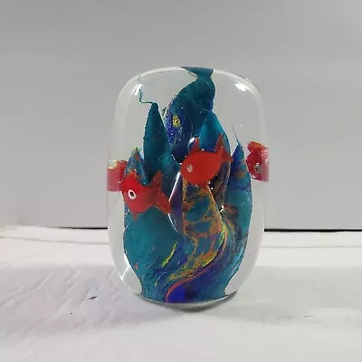 Buy Vintage Art Glass Fish Aquarium Block Swirl Bubbles Paperweight • 18.73£