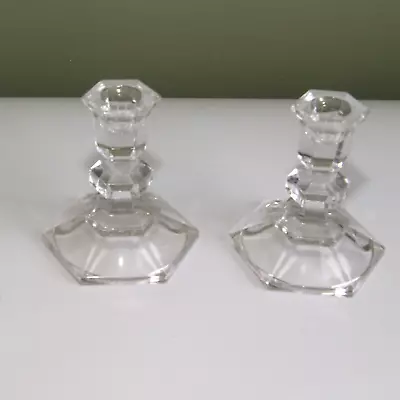 Buy 2 X Vintage Clear Cut Glass Candle Stick Holders • 11.99£