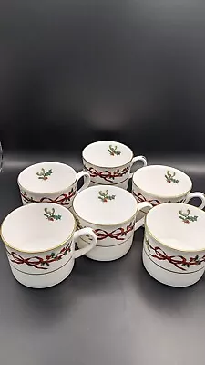 Buy Royal Worcester Set Of Six Christmas Holly Ribbons Mugs • 100£
