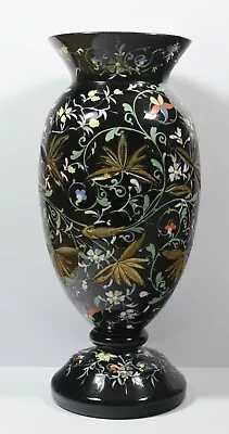 Buy Stunning Large Victorian Black Glass Vase ~ Enamelled And Gilded ~ Very Pretty • 48.99£