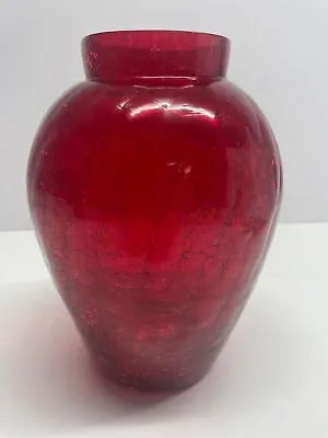 Buy Mid Century Red Glass Crackle Vase ( M119), Decorative • 21.99£