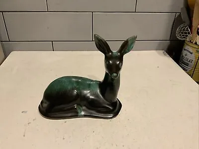 Buy Vintage Large Blue Mountain Pottery Green Drip Sitting Deer, Rare Pretty. • 10£