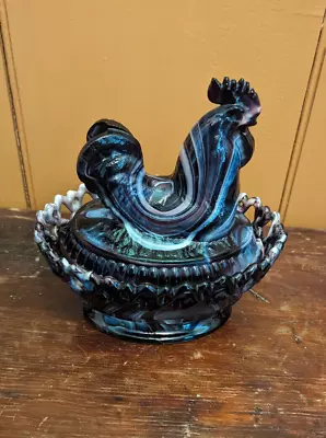 Buy VTG Imperial Purple Slag Glass Rooster On Nest Covered Candy Dish 8” Tall • 118.58£