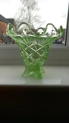 Buy Vintage  Sowerby  Green  Pressed Glass Footed Vase  1950s • 18£