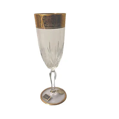 Buy Set 6 ITALIAN Crystal Wine/Champagne Glasses, Floral Goldleaf Pattern Rim Gold • 246.57£