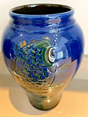 Buy C H BRANNAM Pottery Blue Arts & Crafts Fish Vase. • 78£