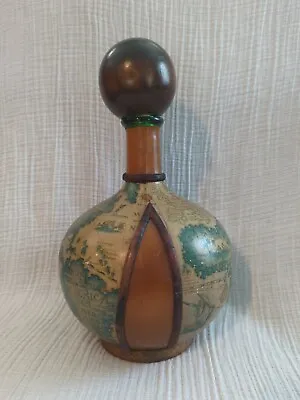 Buy Vintage Ships Decanter Wrapped Leather And Old World Map Wood Stopper Italy 2 Qt • 41.21£
