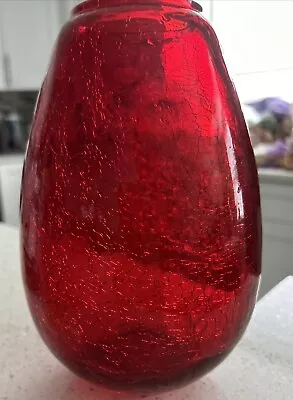 Buy Blenko ? 9” High Red Crackle Glass Vase • 18.94£